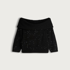 F&F Knitted Off Shoulder Sparkle Jumper in Black thumbnail 4