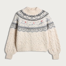 F&F Knitted Reindeer Fair Isle Pattern Jumper in Neutral thumbnail 4