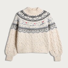 F&F Knitted Reindeer Fair Isle Pattern Jumper in Neutral thumbnail 4