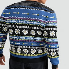 Bullseye Knitted Christmas Jumper in Blue thumbnail 3