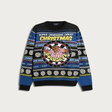 Bullseye Knitted Christmas Jumper in Blue thumbnail 4
