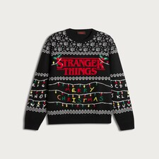 Stranger Things Knitted Christmas Jumper in Black thumbnail 4