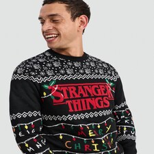 Stranger Things Knitted Christmas Jumper in Black thumbnail 2