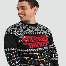 Stranger Things Knitted Christmas Jumper in Black thumbnail 2