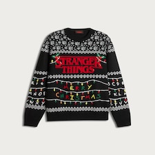 Stranger Things Knitted Christmas Jumper in Black thumbnail 4