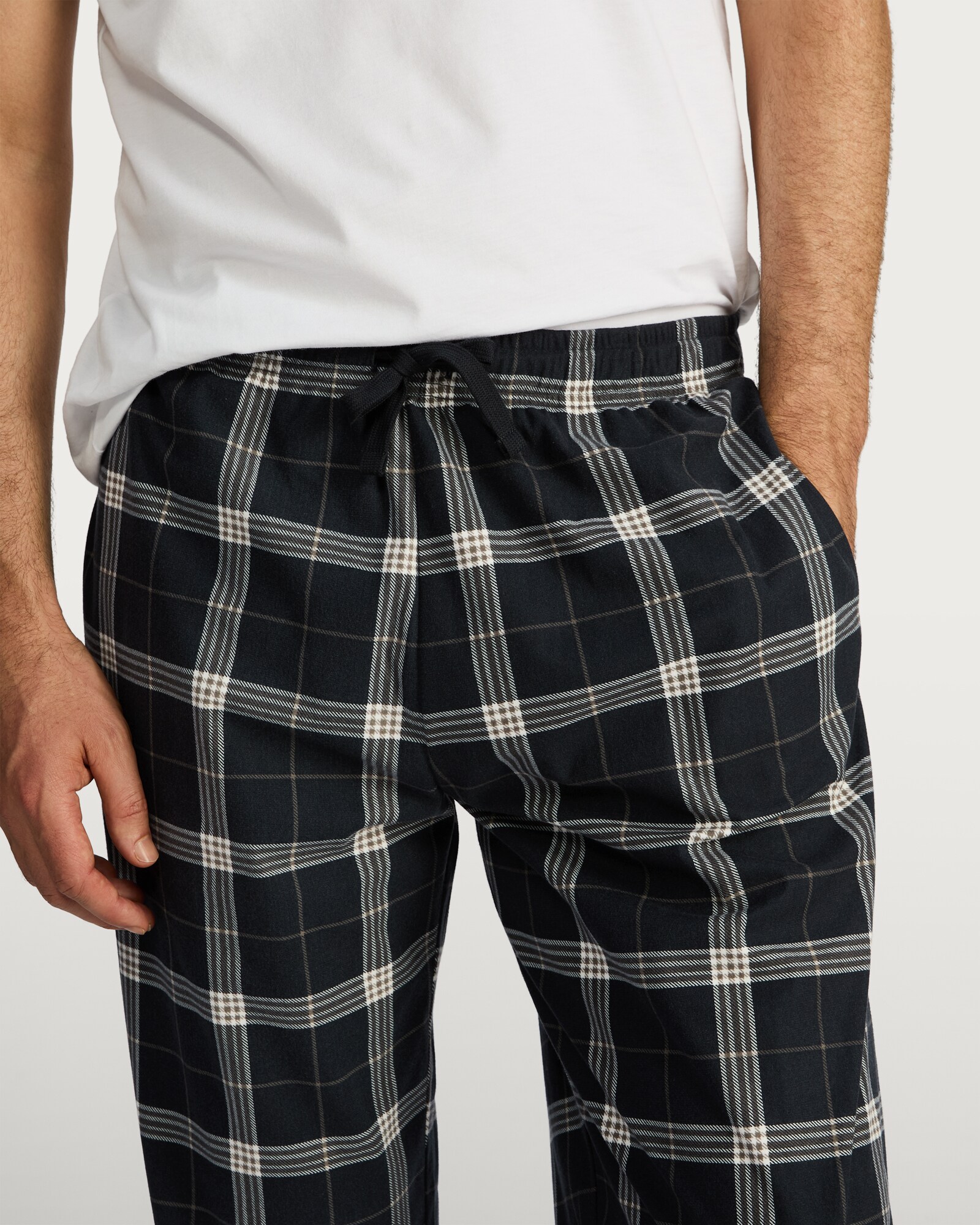 F&F Check Print Fleece Pyjama Bottoms in Navy thumbnail 2
