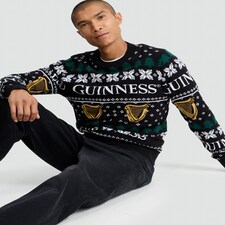 Guinness Pure Cotton Festive Print Knitted Jumper in Black thumbnail 2