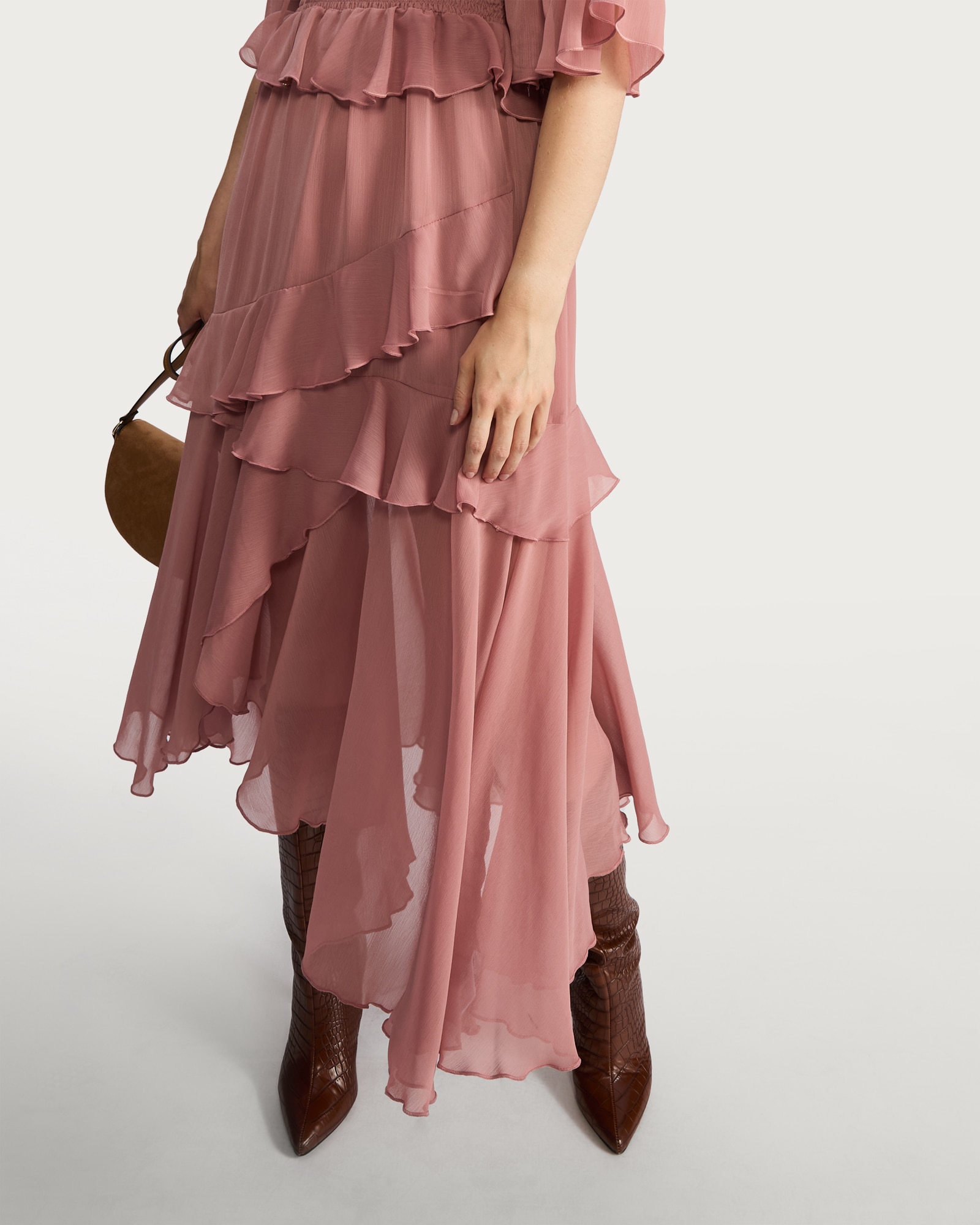 F&F Chiffon Ruffle Boho Midi Dress in Pink thumbnail 4