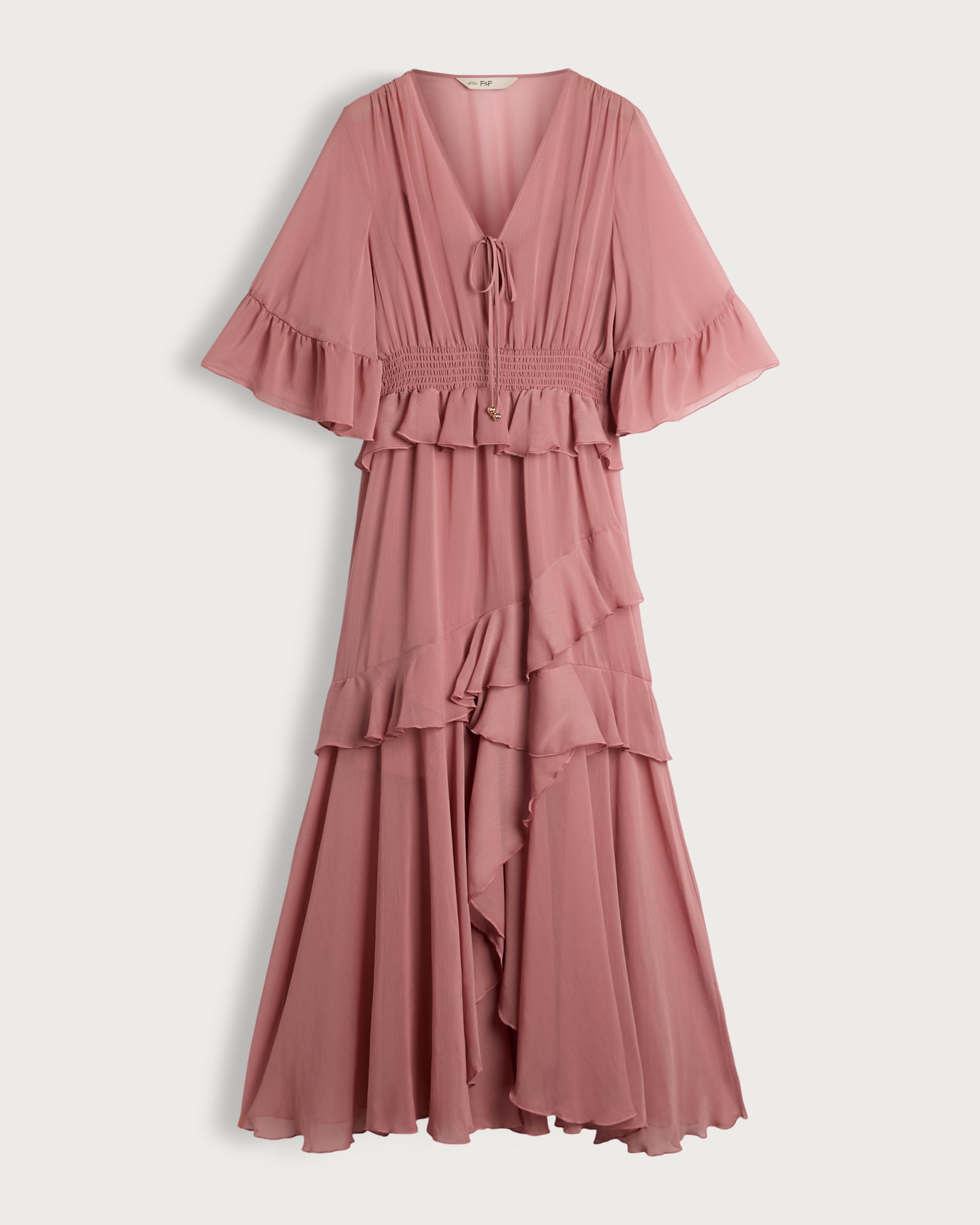 F&F Chiffon Ruffle Boho Midi Dress in Pink thumbnail 5