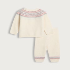 F&F Baby 2-Piece Fairisle Knitted Jumper and Trousers Set in Cream thumbnail 2