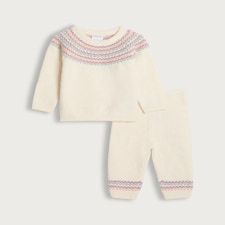 F&F Baby 2-Piece Fairisle Knitted Jumper and Trousers Set in Cream