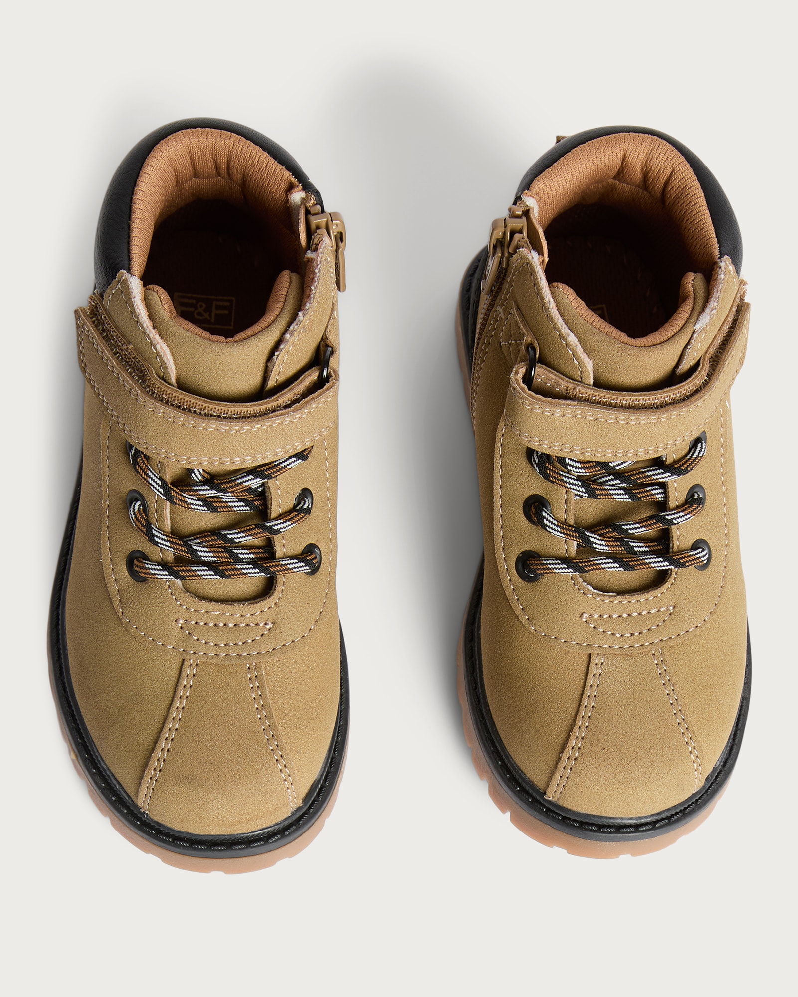 F&F Boys Touch Fastening Lace Up Ankle Boots in Tan thumbnail 2