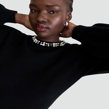 F&F Pearl Embellished Trim Long Sleeved Mini Dress in Black thumbnail 2