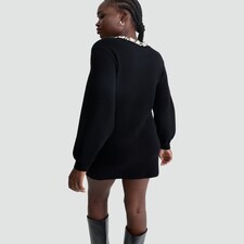 F&F Pearl Embellished Trim Long Sleeved Mini Dress in Black thumbnail 3