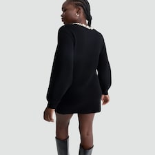 F&F Pearl Embellished Trim Long Sleeved Mini Dress in Black thumbnail 3