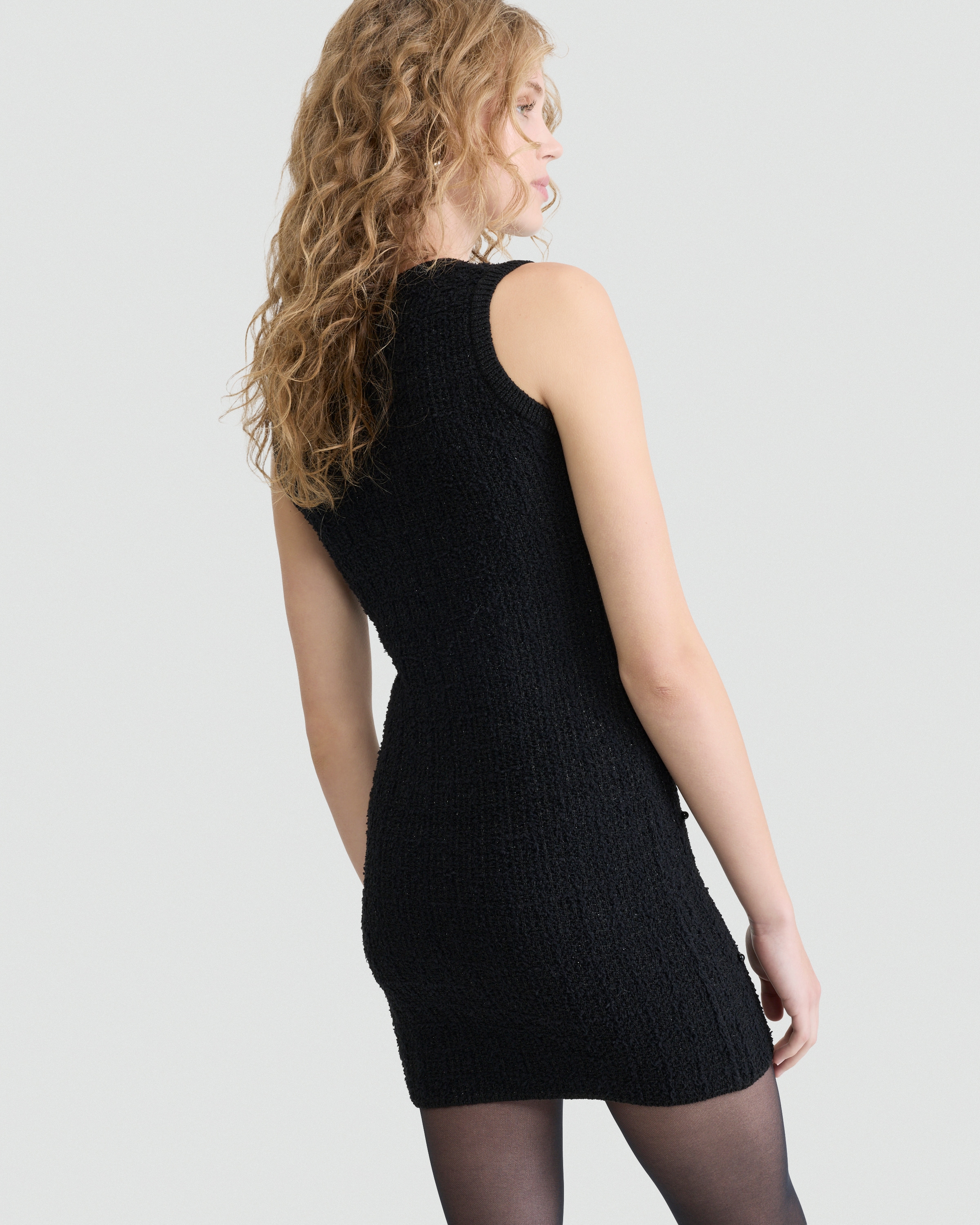 F&F Textured Pearl Embellished Mini Dress in Black thumbnail 3
