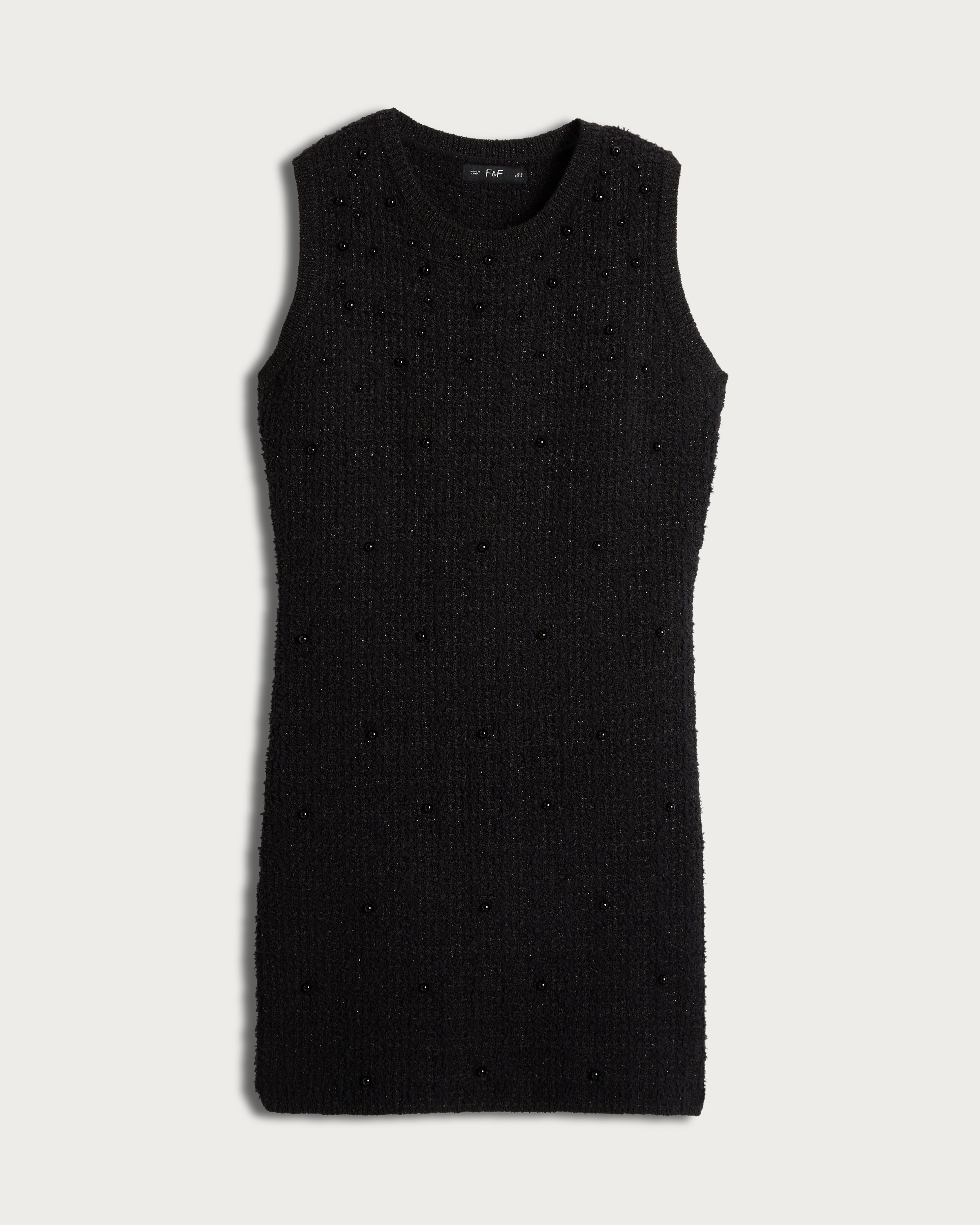 F&F Textured Pearl Embellished Mini Dress in Black thumbnail 4