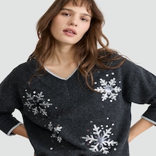 F&F Knitted Snowflake Embellished Jumper in Grey thumbnail 2