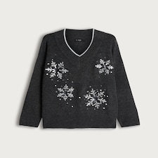 F&F Knitted Snowflake Embellished Jumper in Grey thumbnail 4