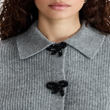 F&F Ribbed Knit Bow Fastening Cardigan in Grey thumbnail 2