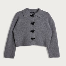 F&F Ribbed Knit Bow Fastening Cardigan in Grey thumbnail 5