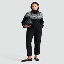 F&F Knitted Fair Isle Pattern Roll Neck Jumper with Wool in Black