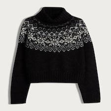 F&F Knitted Fair Isle Pattern Roll Neck Jumper with Wool in Black thumbnail 4