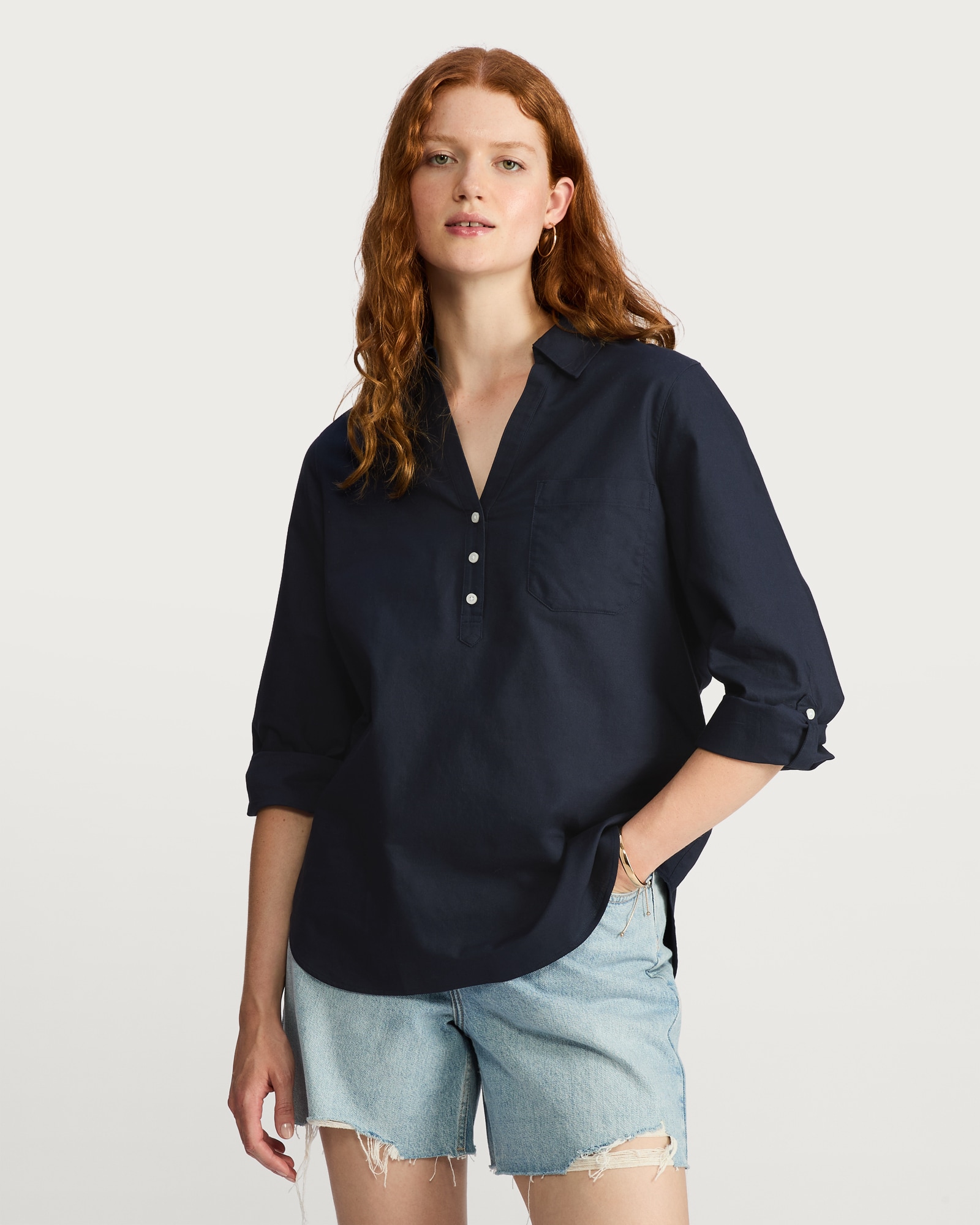 F&F Slim Fit Button Cuff Shirt in Navy