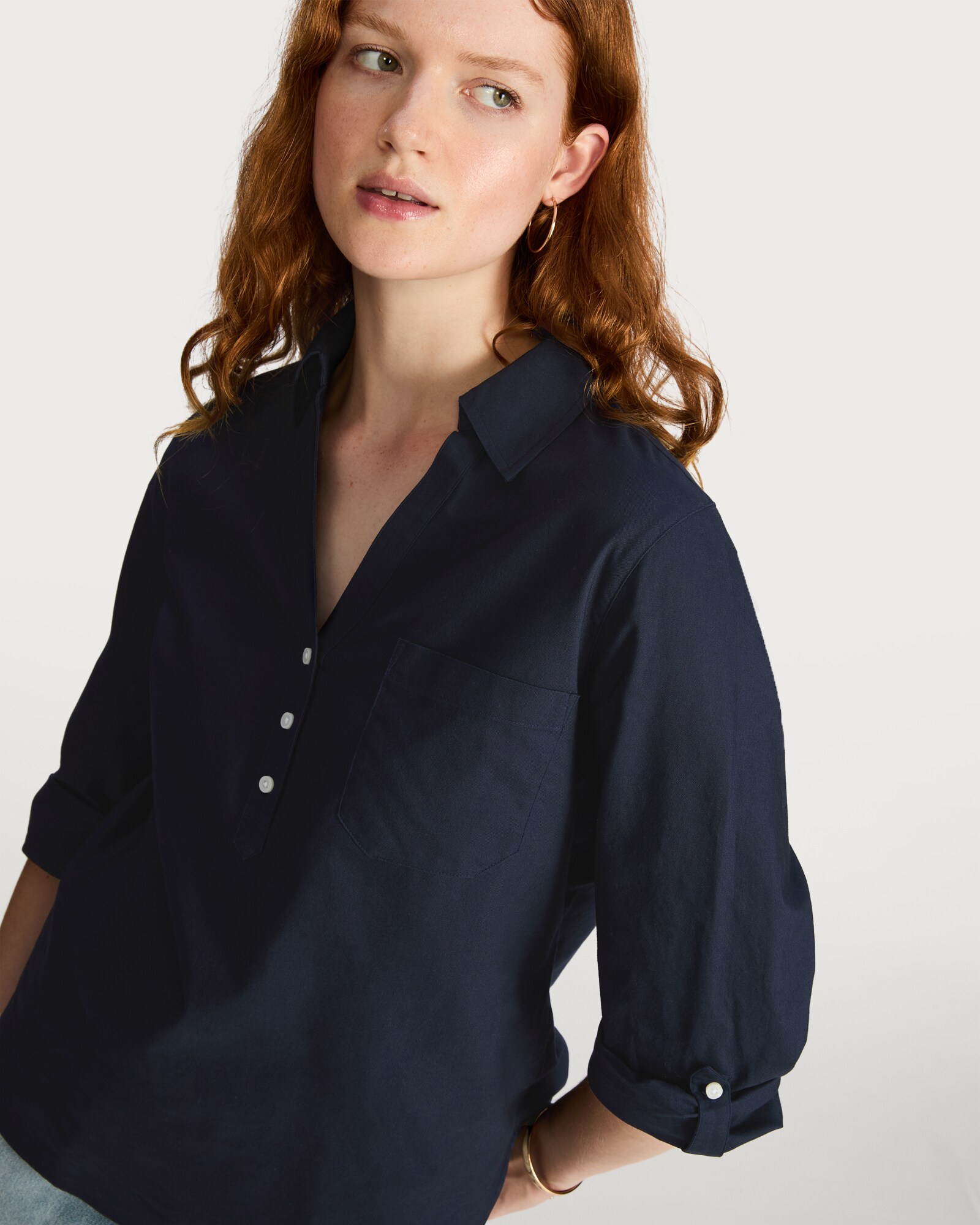 F&F Slim Fit Button Cuff Shirt in Navy thumbnail 2