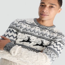 F&F Knitted Reindeer Fair Isle Print Christmas Jumper in Ecru