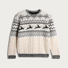 F&F Knitted Reindeer Fair Isle Print Christmas Jumper in Ecru thumbnail 4