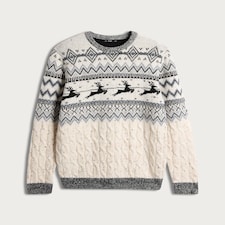 F&F Knitted Reindeer Fair Isle Print Christmas Jumper in Ecru thumbnail 4