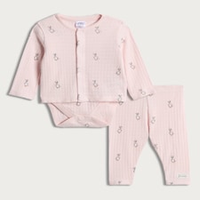 Peter Rabbit Jemima Puddle Duck 3-Piece Pointelle Cardigan, Bodysuit and Leggings Set in Pink