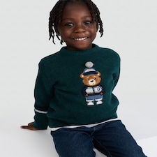 F&F Boys Textured Knit Bear Print Jumper in Green