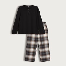 F&F Pure Cotton Henley Top and Check Print Bottoms Pyjama Set in Multi thumbnail 4