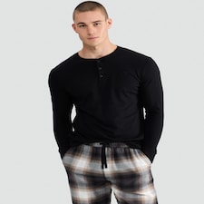 F&F Pure Cotton Henley Top and Check Print Bottoms Pyjama Set in Multi