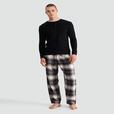 F&F Pure Cotton Henley Top and Check Print Bottoms Pyjama Set in Multi thumbnail 2