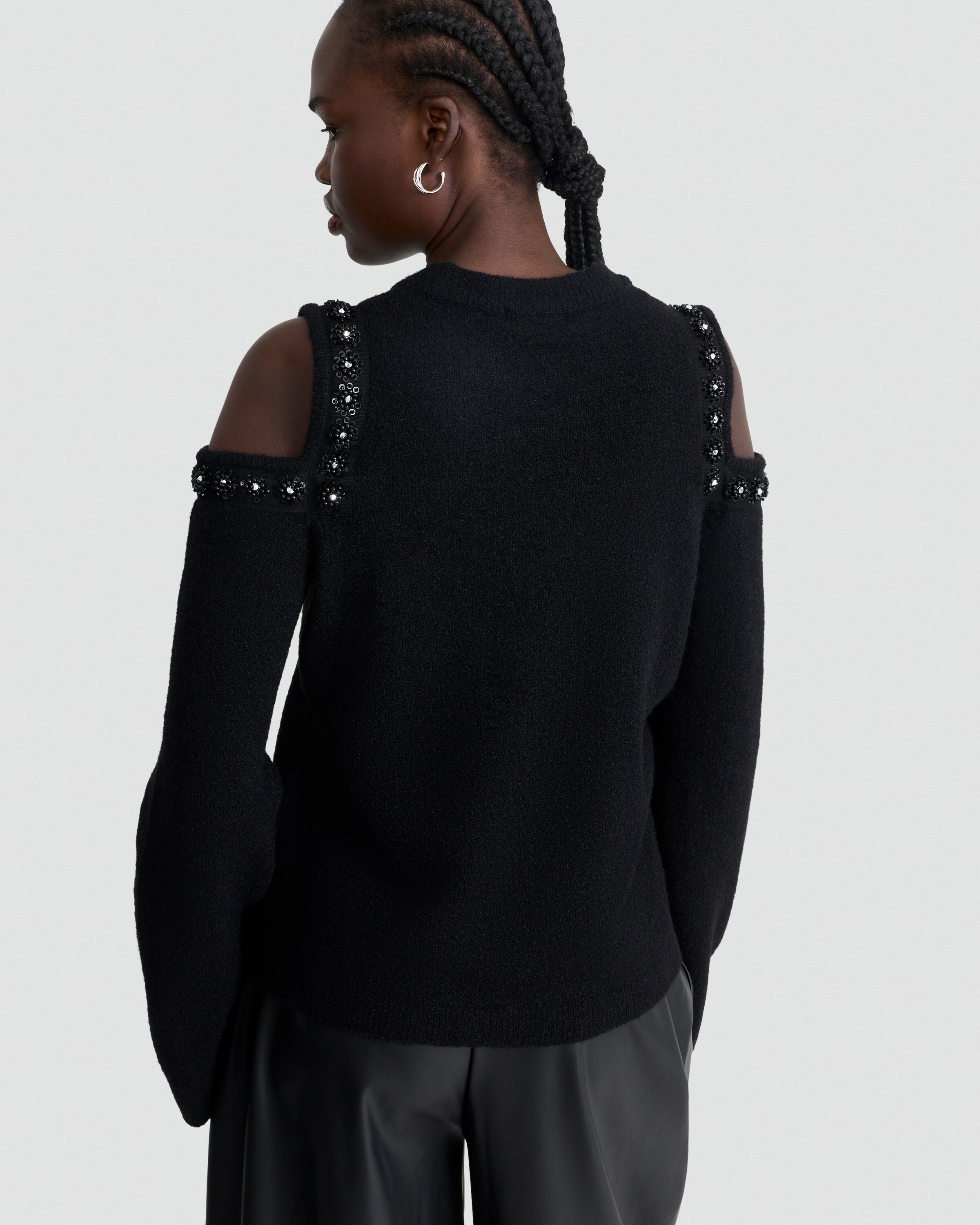 F&F Cold Shoulder Sequin Embellished Jumper with Wool in Black thumbnail 3