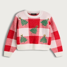 F&F Knitted Christmas Tree Print Jumper in Red