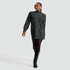 F&F Sequin Embellished Knit High Neck Dress in Black