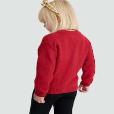 F&F Girls Knitted Reindeer Christmas Print Jumper in Red thumbnail 2