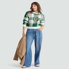 F&F Knitted Sequin Candy Cane Heart Jumper in Green thumbnail 2