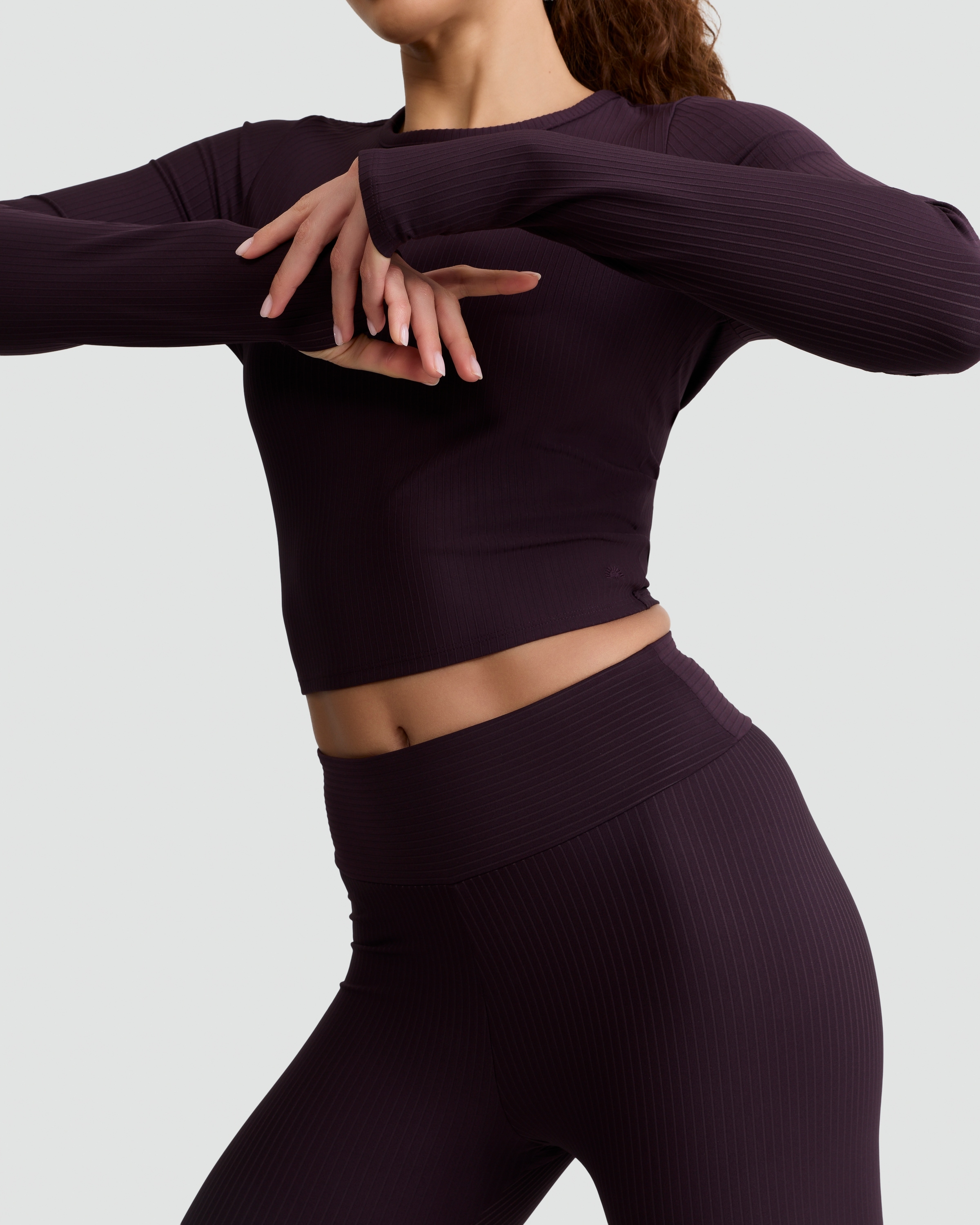 Rise by Zara McDermott Ribbed Long Sleeved Pyjama Top in Purple