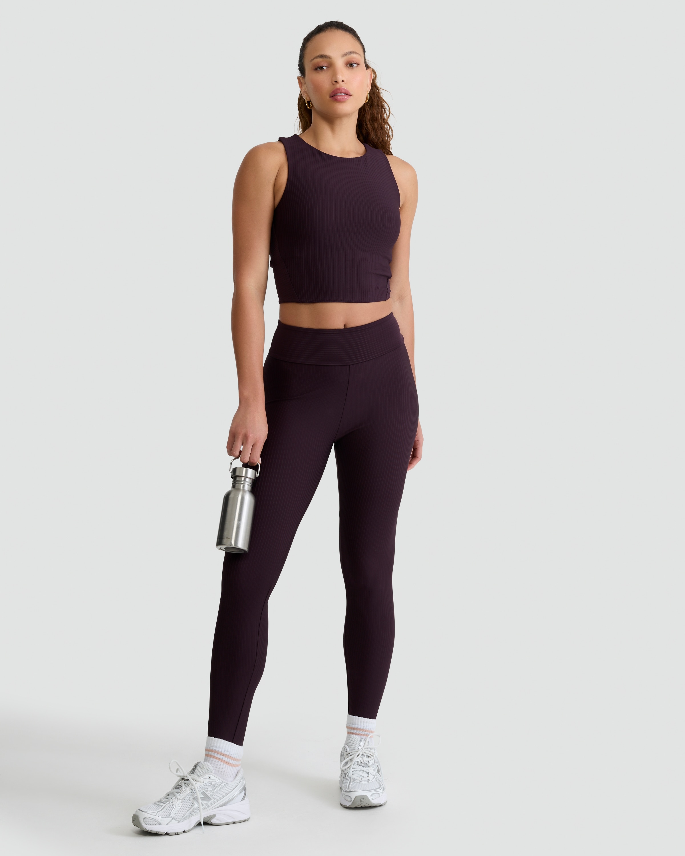 Rise by Zara McDermott Ribbed Cropped Pyjama Top in Purple thumbnail 2