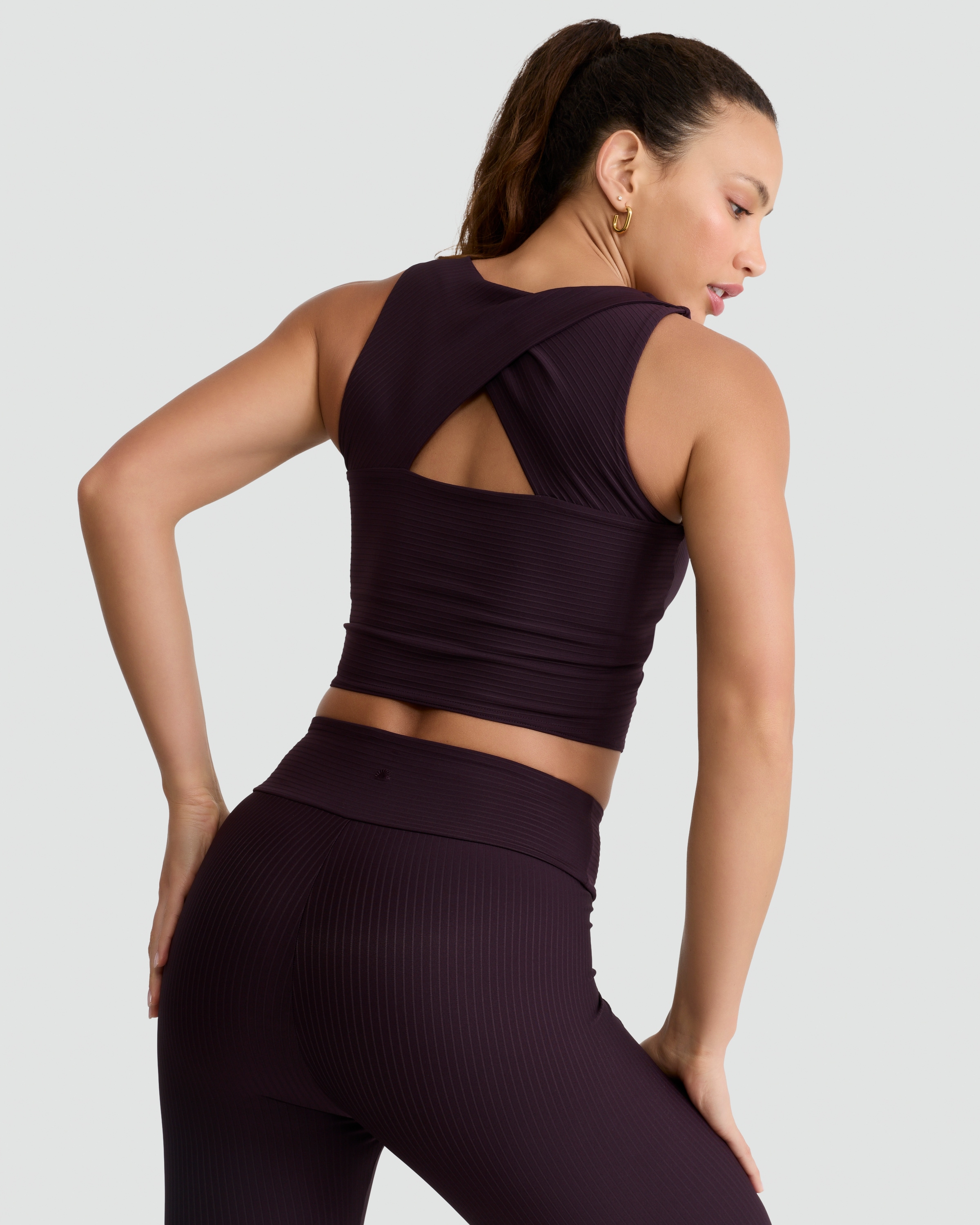 Rise by Zara McDermott Ribbed Cropped Pyjama Top in Purple thumbnail 3