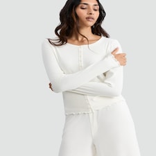 Rise by Zara McDermott Modal Rich Button Front Pyjama Cardigan in Cream