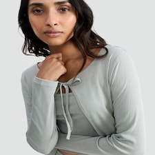 Rise by Zara McDermott 2-Piece Pointelle Pyjama Cami and Cardigan Set in Green