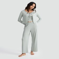 Rise by Zara McDermott 2-Piece Pointelle Pyjama Cami and Cardigan Set in Green thumbnail 2