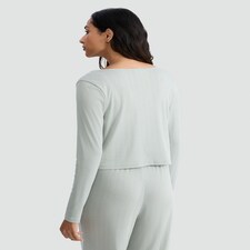 Rise by Zara McDermott 2-Piece Pointelle Pyjama Cami and Cardigan Set in Green thumbnail 3