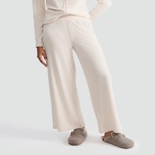 Rise by Zara McDermott Ribbed Wide Leg Pyjama Bottoms in Stone